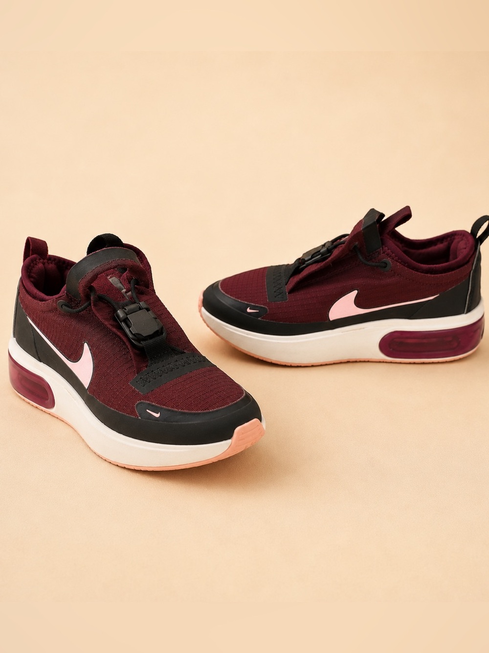 Nike Kids Maroon and Light Pink Slip-On Sneakers